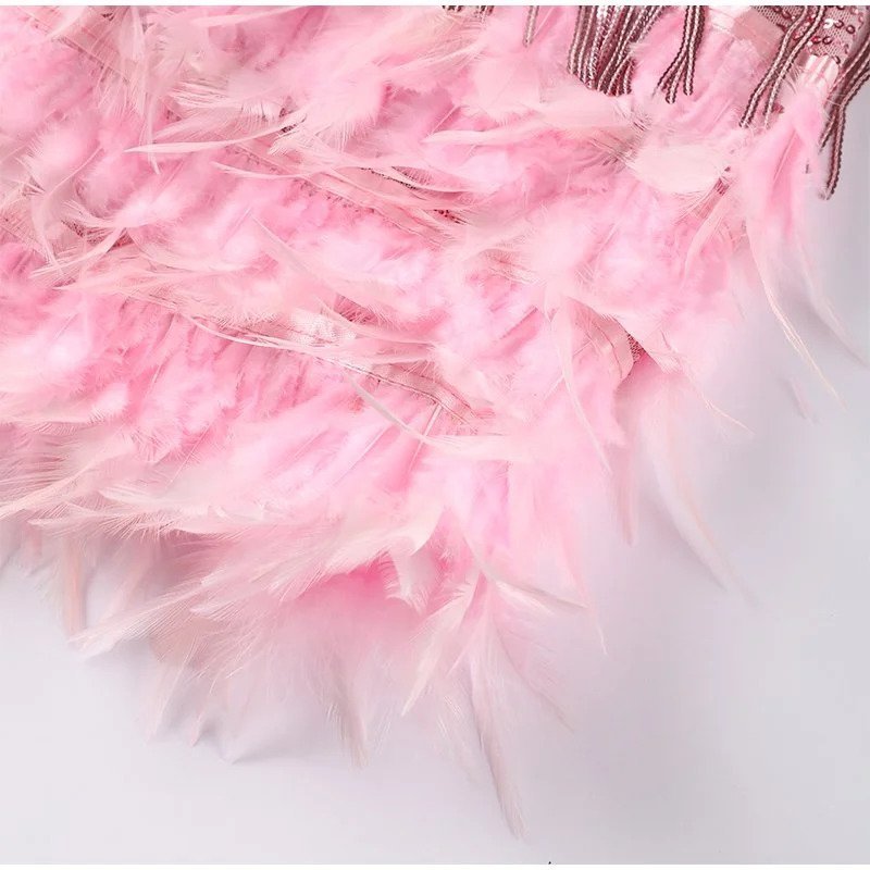 Sequin Party Dress With Feather Hem