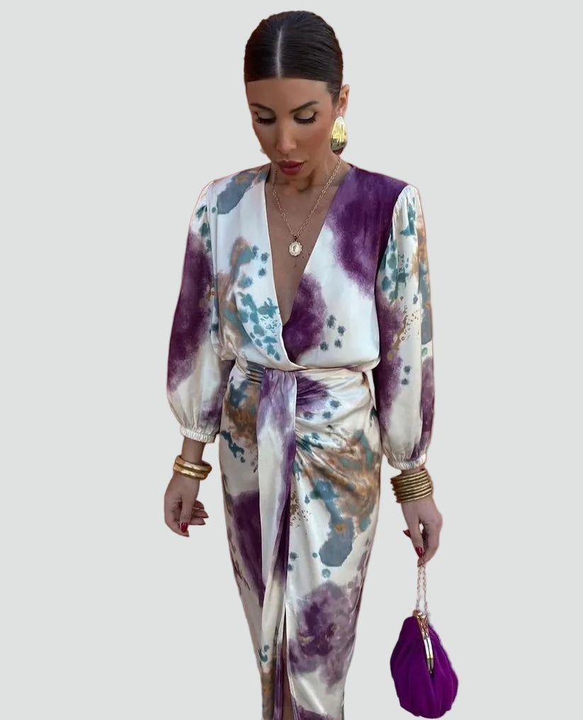 Tie-Dye Wrap Midi Cocktail Dress
