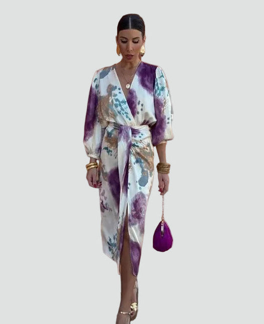 Tie-Dye Wrap Midi Cocktail Dress