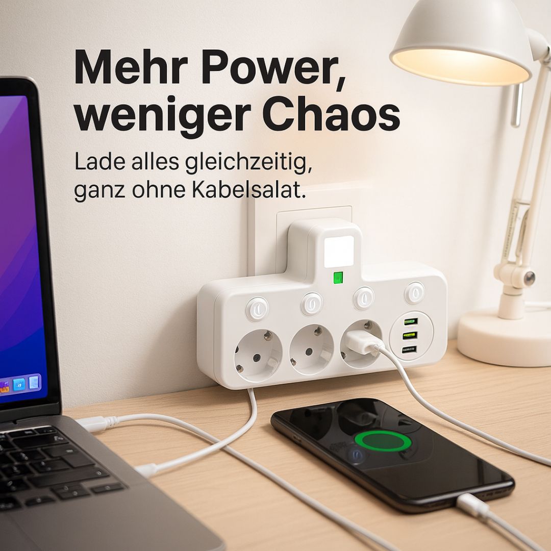Power Strip with 3 Outlets, 2 USB and USB-C Port with Surge Protection