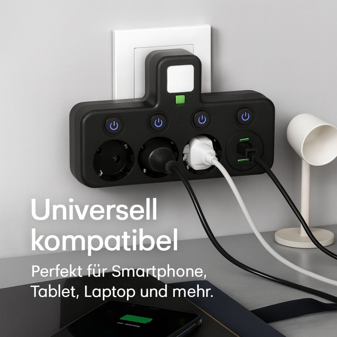 Power Strip with 3 Outlets, 2 USB and USB-C Port with Surge Protection