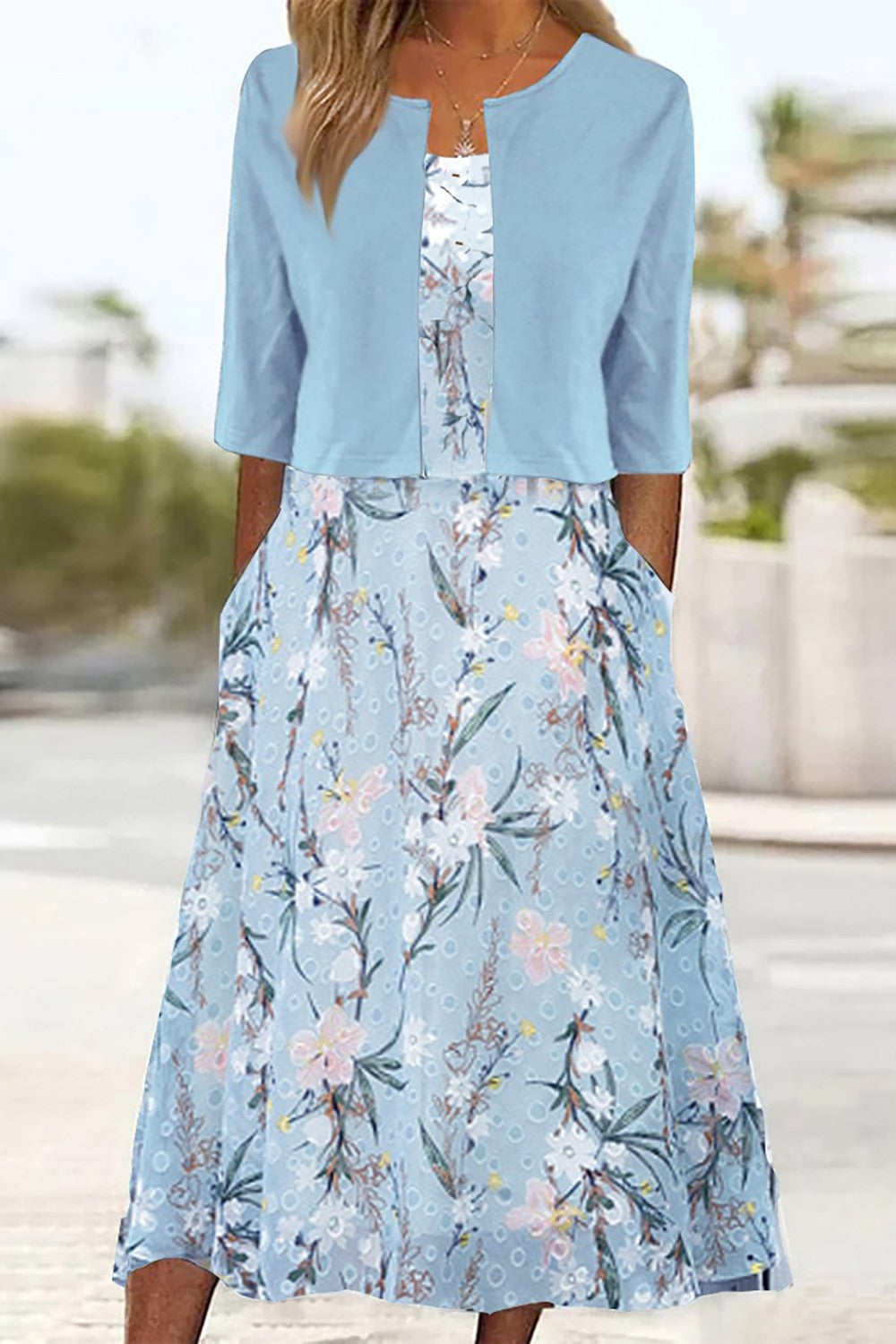 Floral Two-Piece Half Sleeve Midi Set
