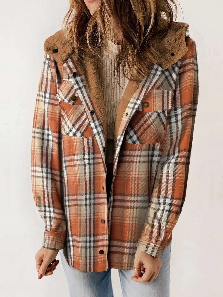 Sherpa Trim Hooded Plaid Jacket