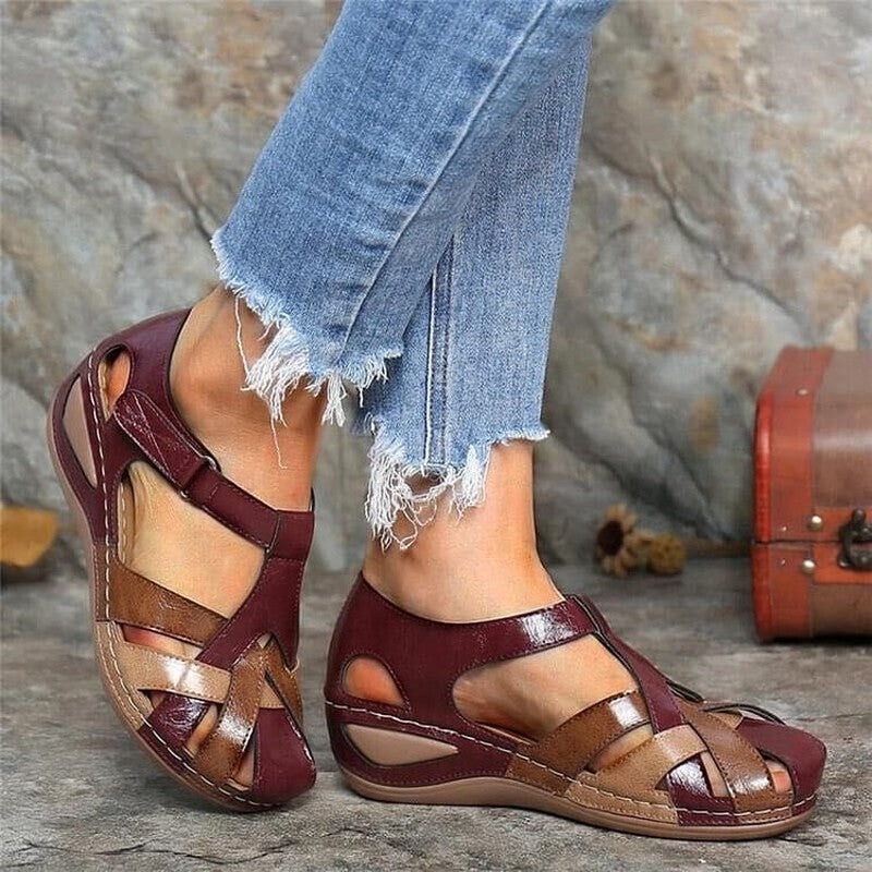 Open Toe Cutout Comfort Sandals with Adjustable Strap