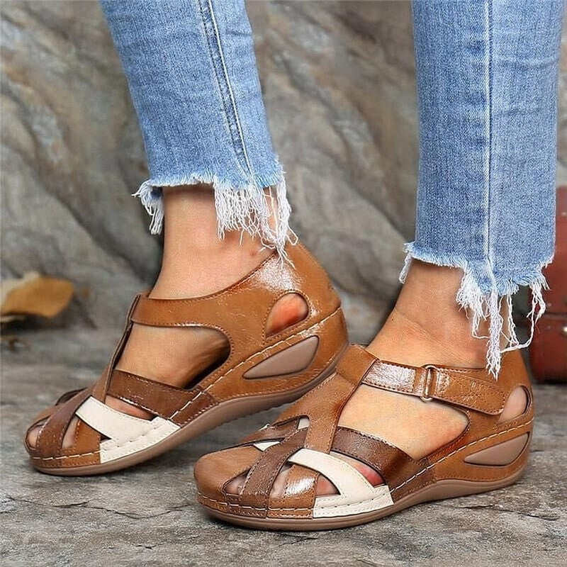 Open Toe Cutout Comfort Sandals with Adjustable Strap