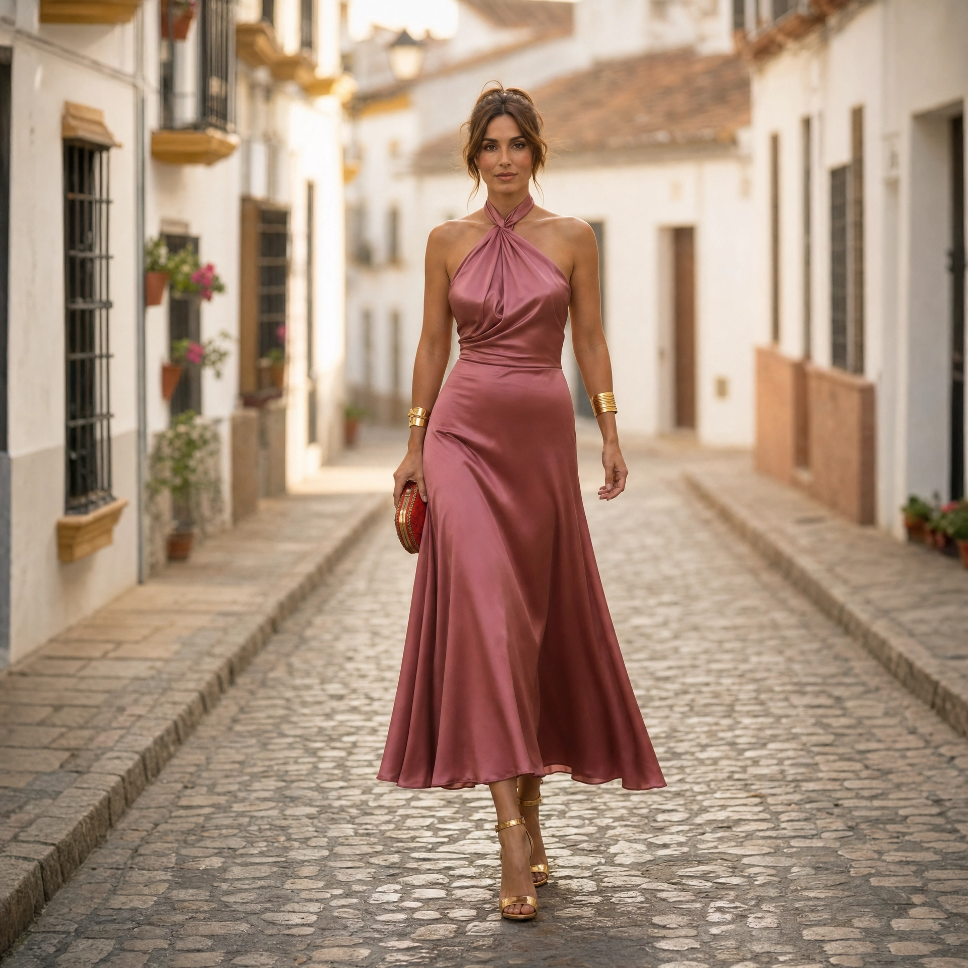 Halter Neck Fitted Midi Dress with Sleek Silhouette