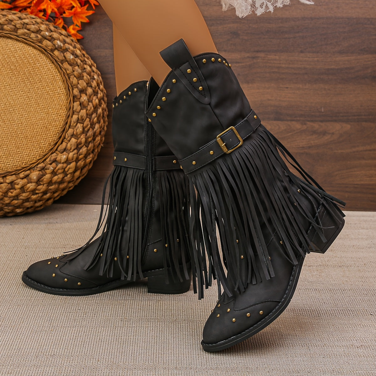 Studded Tassel Western Boots
