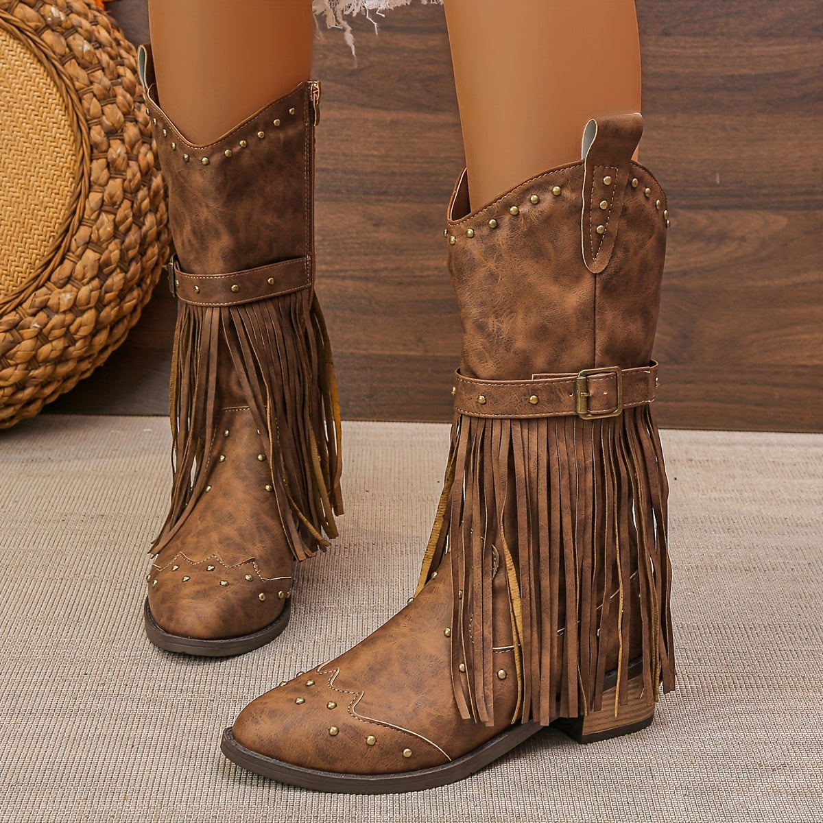 Studded Tassel Western Boots