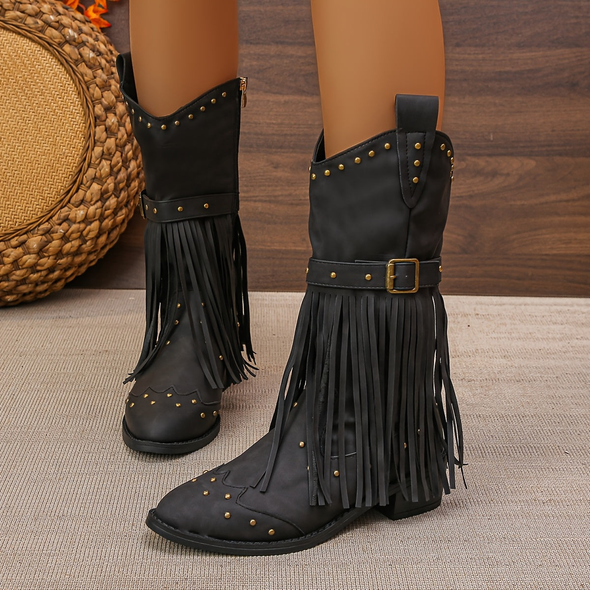 Studded Tassel Western Boots