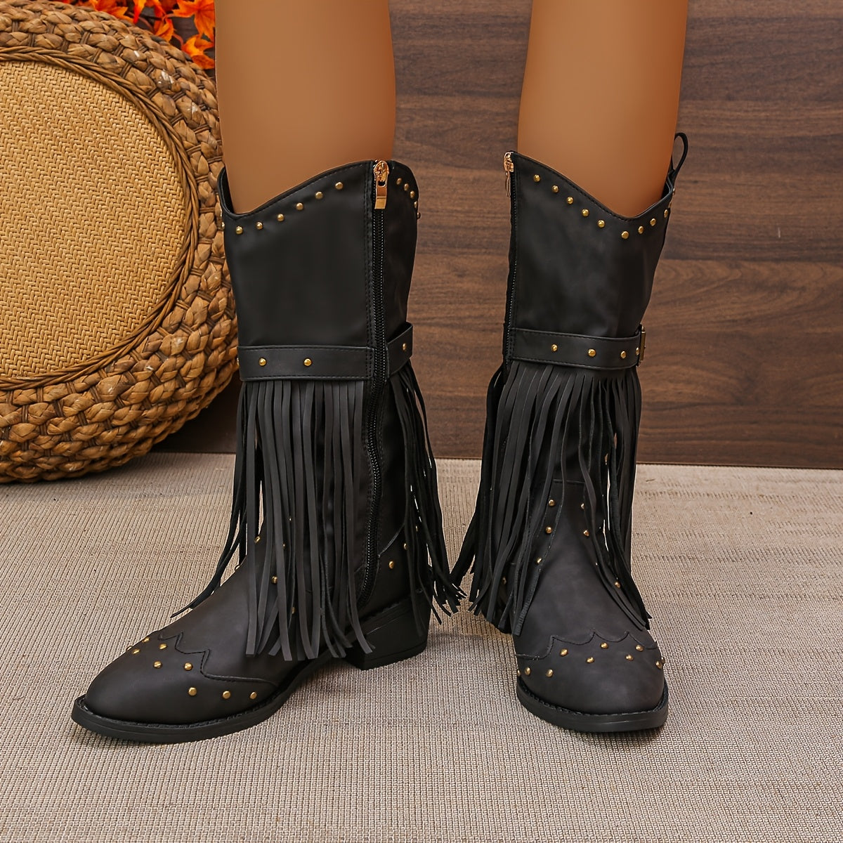 Studded Tassel Western Boots