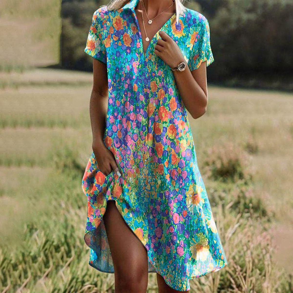 Women's Boho Floral Flowy Summer Dress