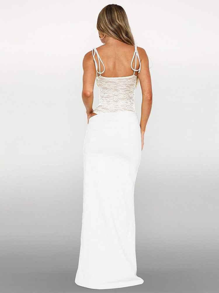 Lace Corset Maxi Dress With Tie Straps