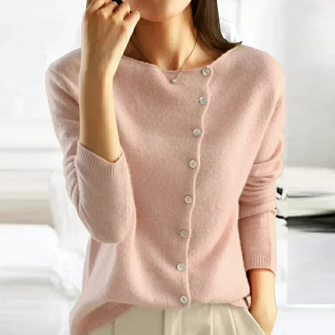 Asymmetric Button Cardigan In Cotton Blend Knit