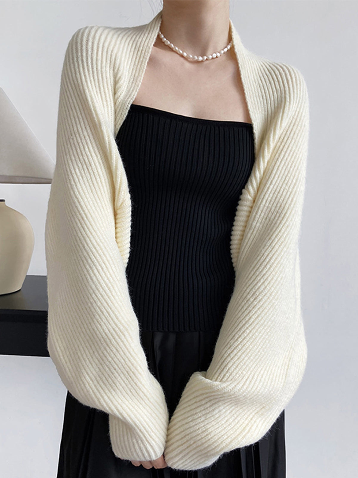 Open Front Shrug Cardigan In Stretch Viscose Knit