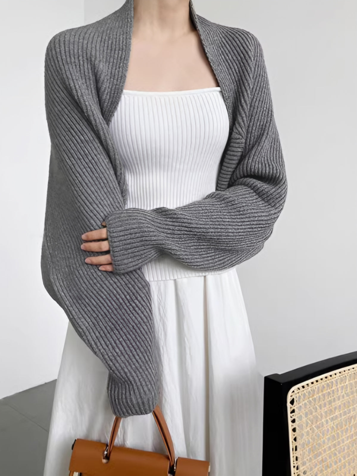 Open Front Shrug Cardigan In Stretch Viscose Knit