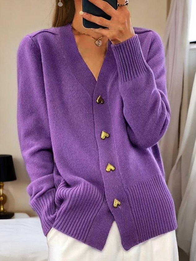 Heart Button Cardigan In Soft Cotton Blend