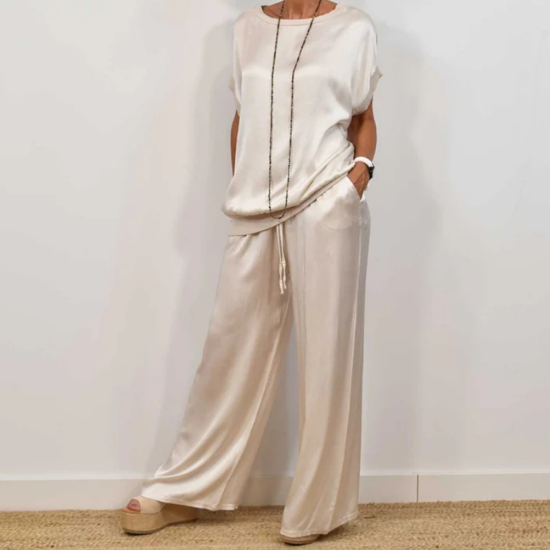 Flowing Blouse and Drawstring Pants Set