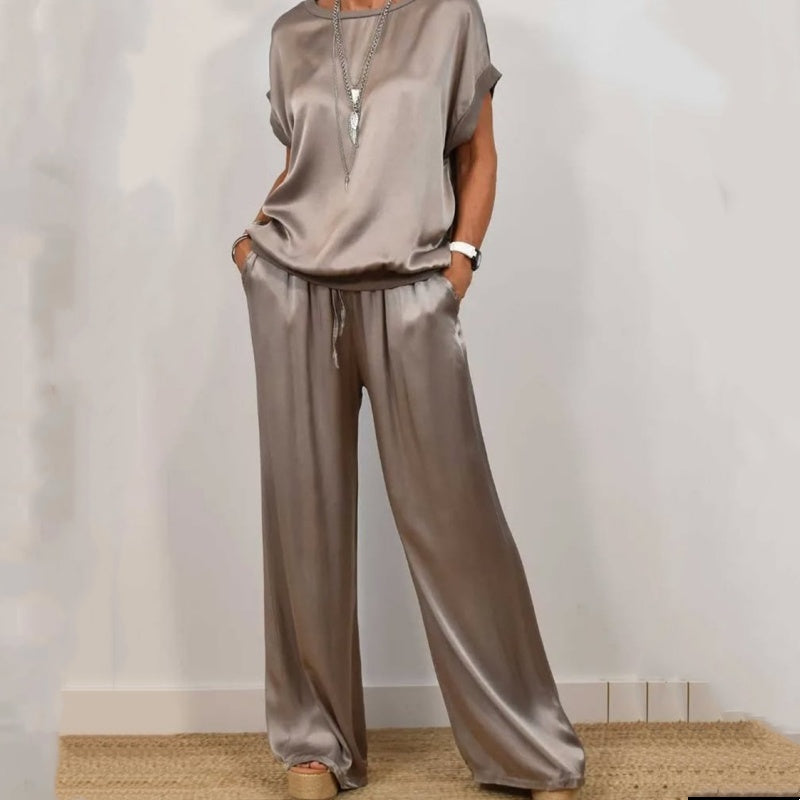 Flowing Blouse and Drawstring Pants Set