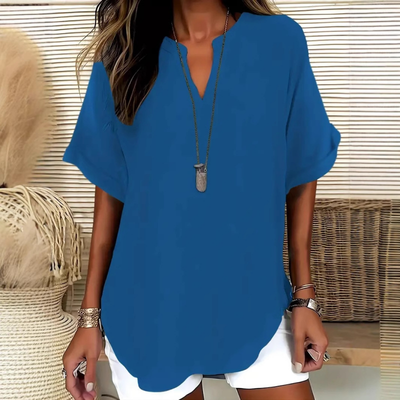 Relaxed Fit V-Neck Blouse With Long Sleeves