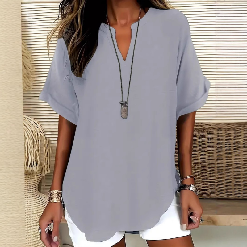 Relaxed Fit V-Neck Blouse With Long Sleeves