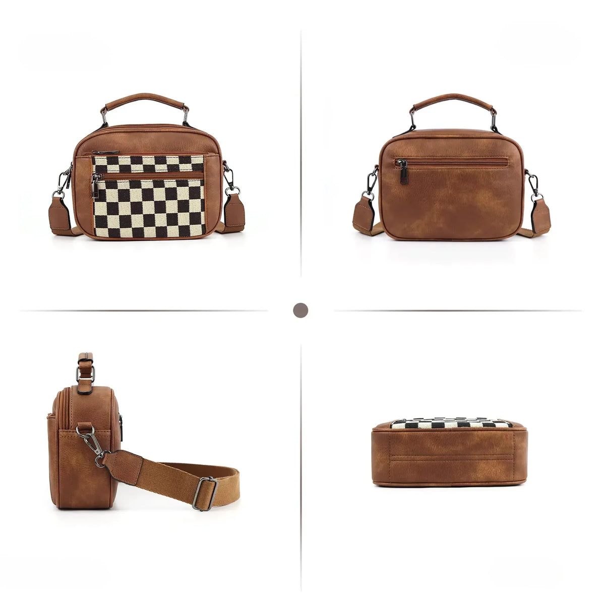 Compact Checkerboard Print Shoulder Bag