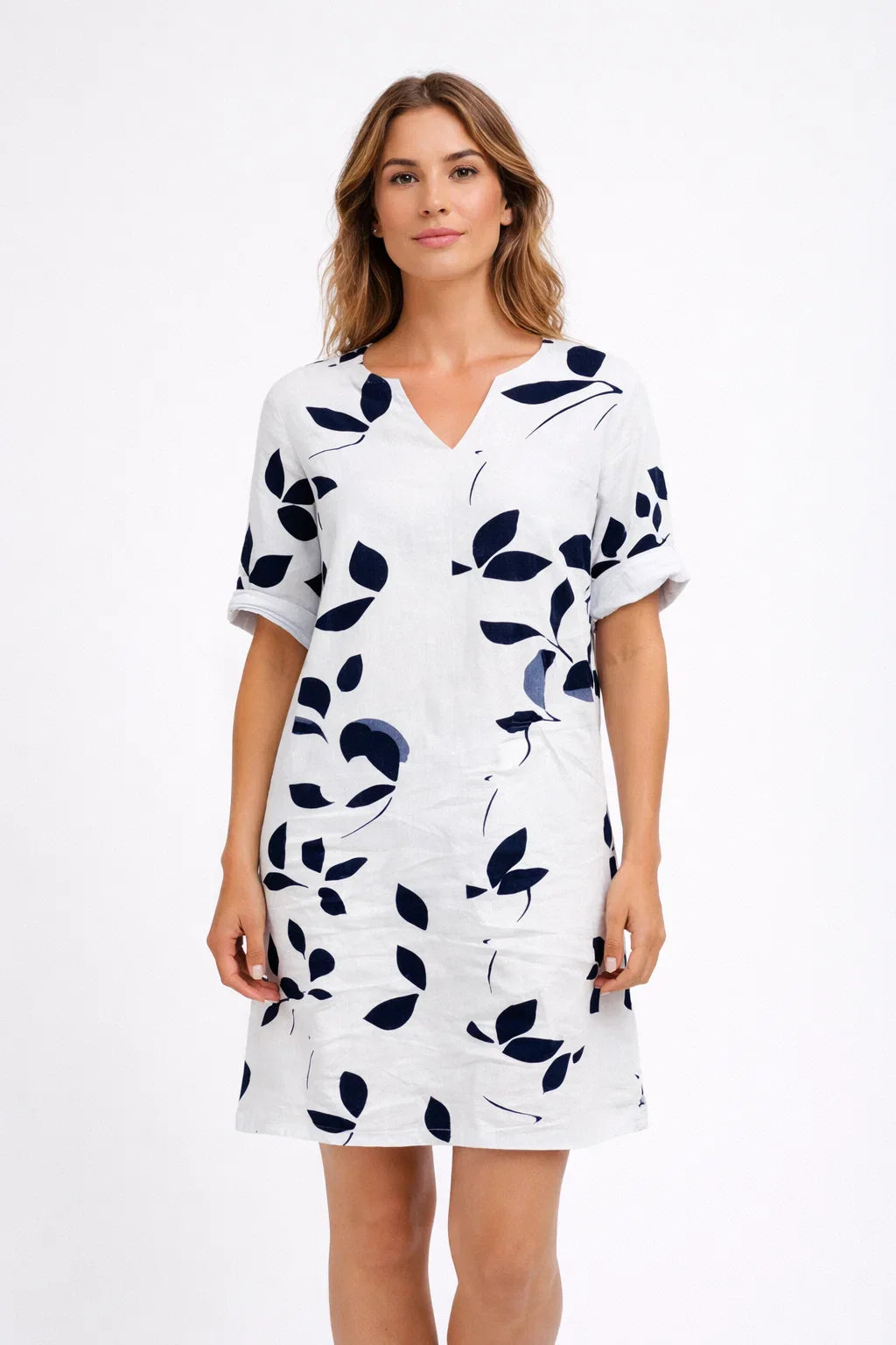 V-Neck Mini Dress for Women - Short Sleeve Vintage Casual Summer Dress