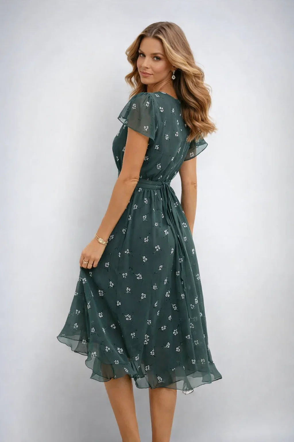V-Neck Midi Dress for Women - Lightweight Fitted Summer Dress