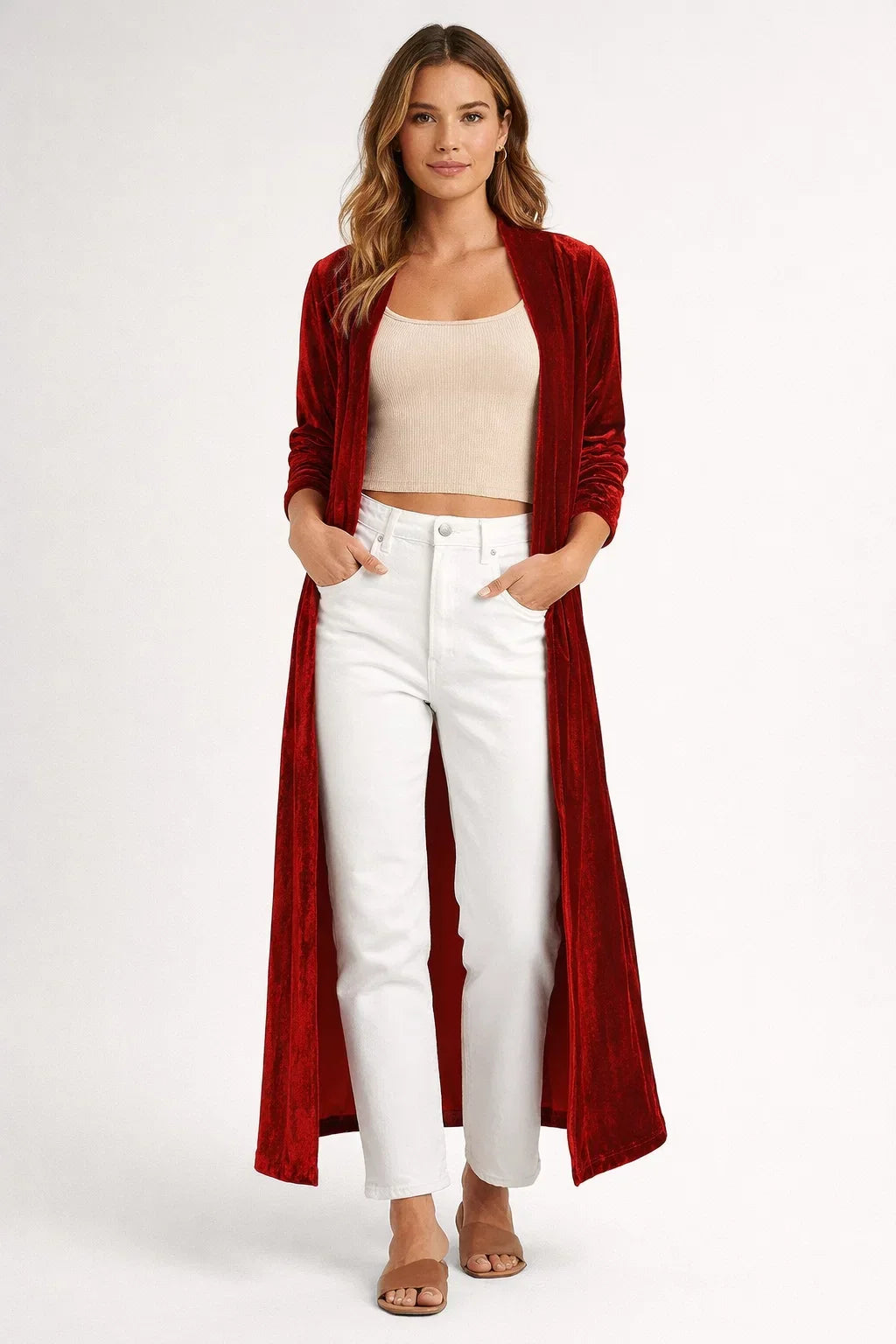 Velvet Longline Open-Front Cardigan