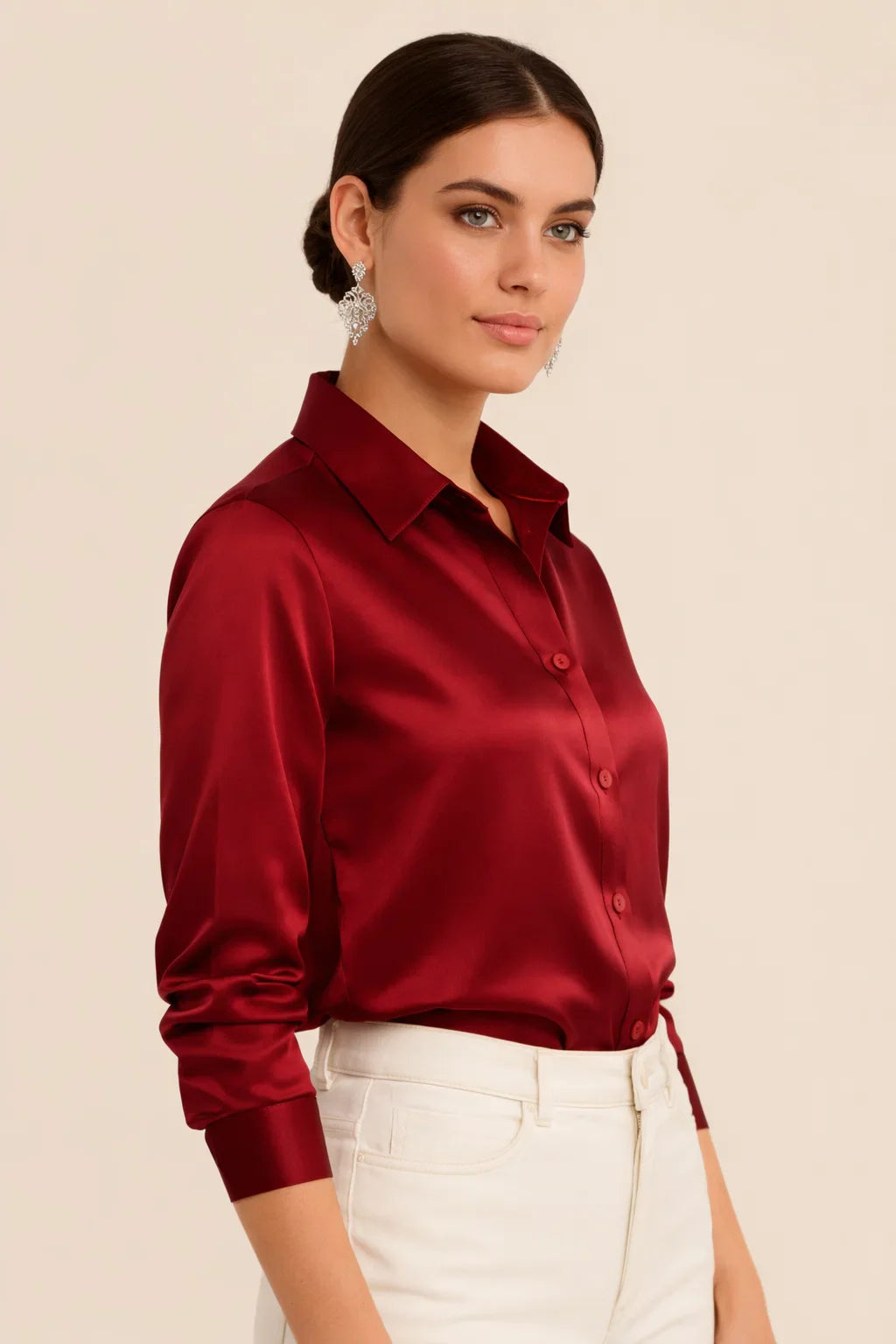Adriana Button Blouse for Women – Long Sleeve Elegant Office Top