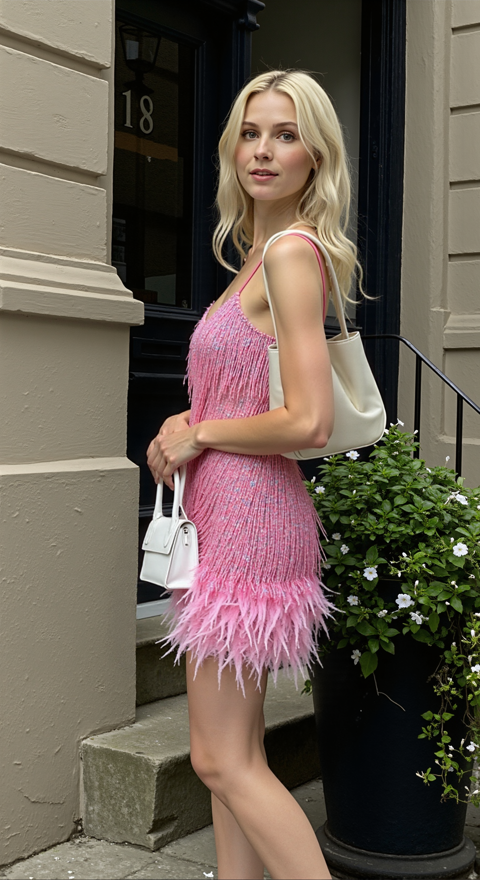 Sequin Cocktail Dress With Feather Hem and Spaghetti Straps