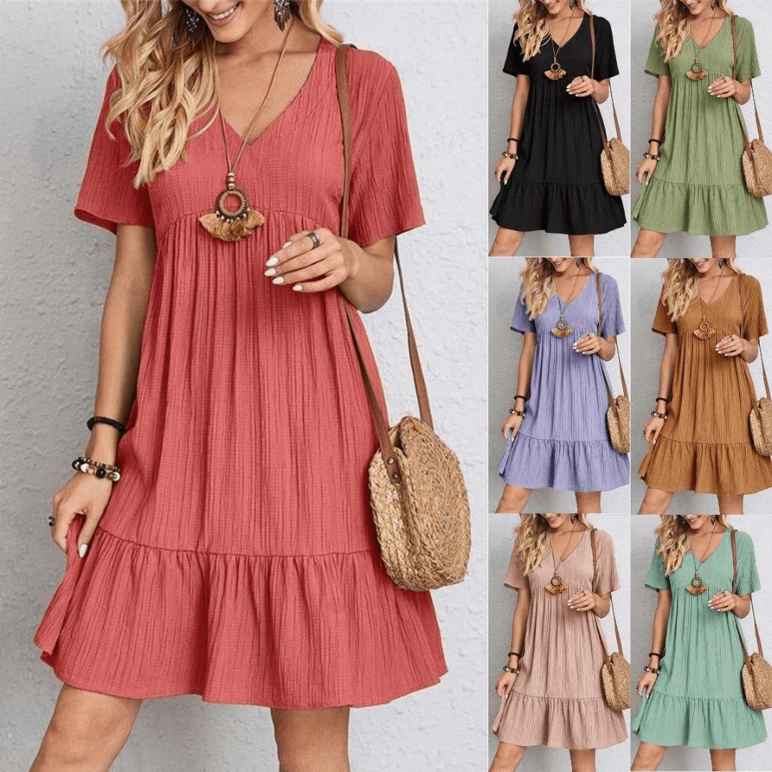 Retro V-Neck Tummy-Control Dress for a Flattering Fit