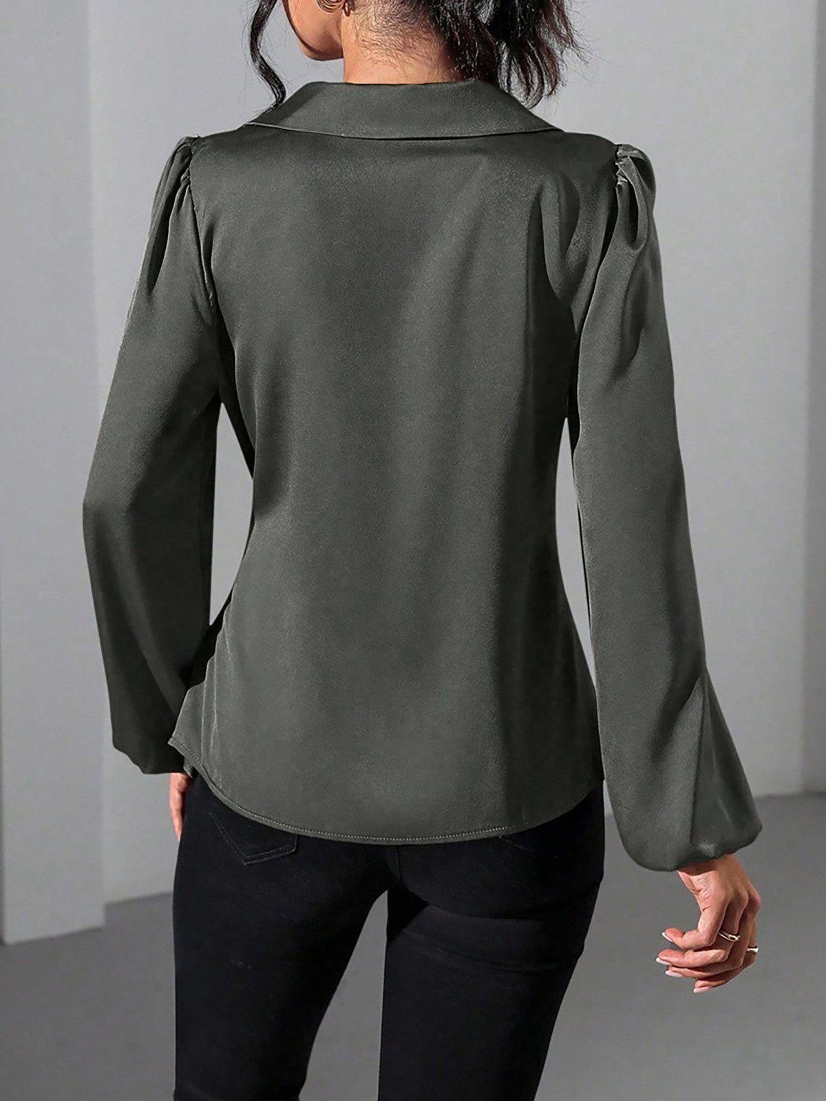 Satin Blouse with Adjustable Wrap Tie