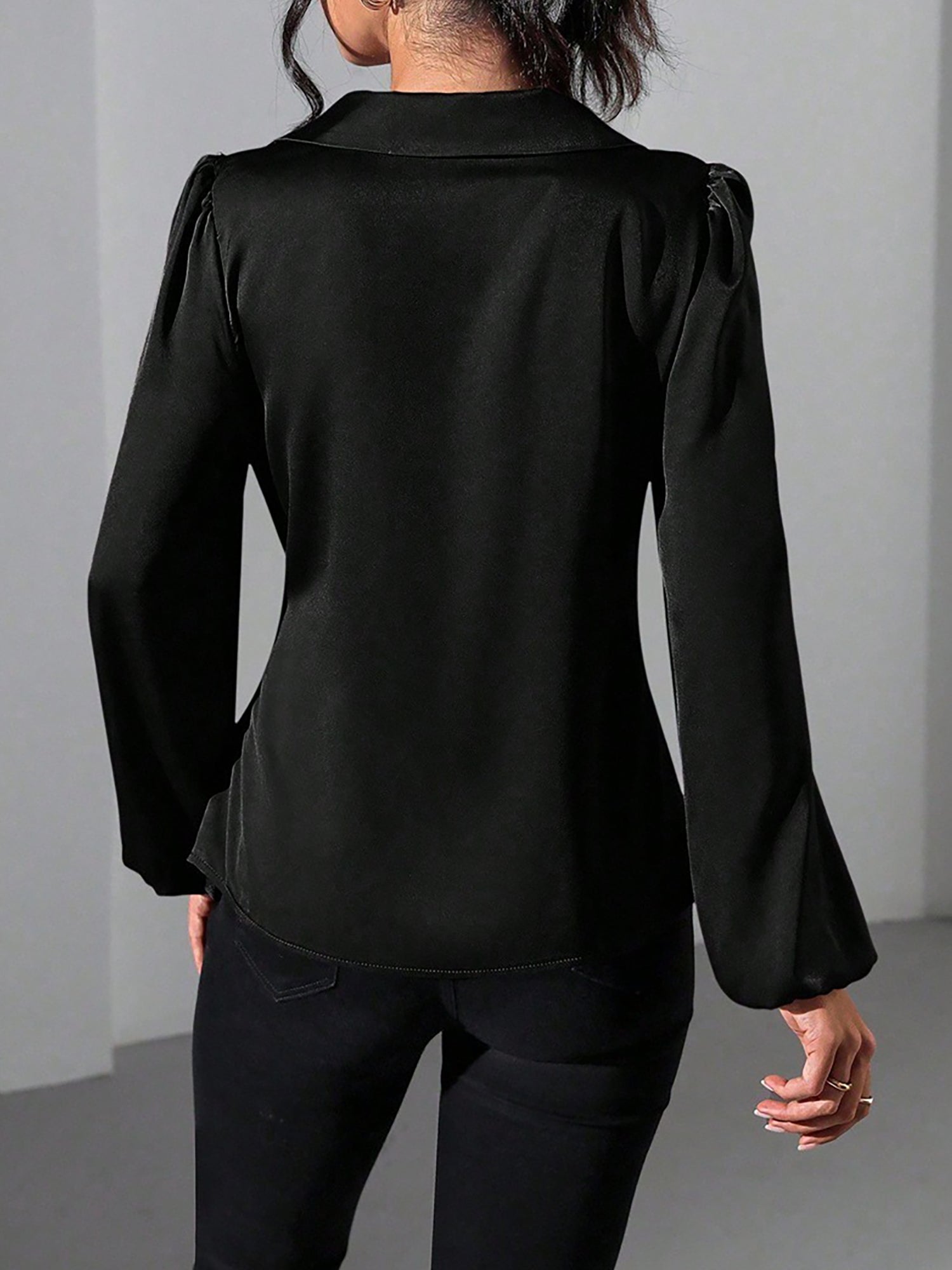 Satin Blouse with Adjustable Wrap Tie