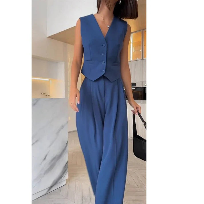 Elegant Sleeveless Blazer Two-Piece Set
