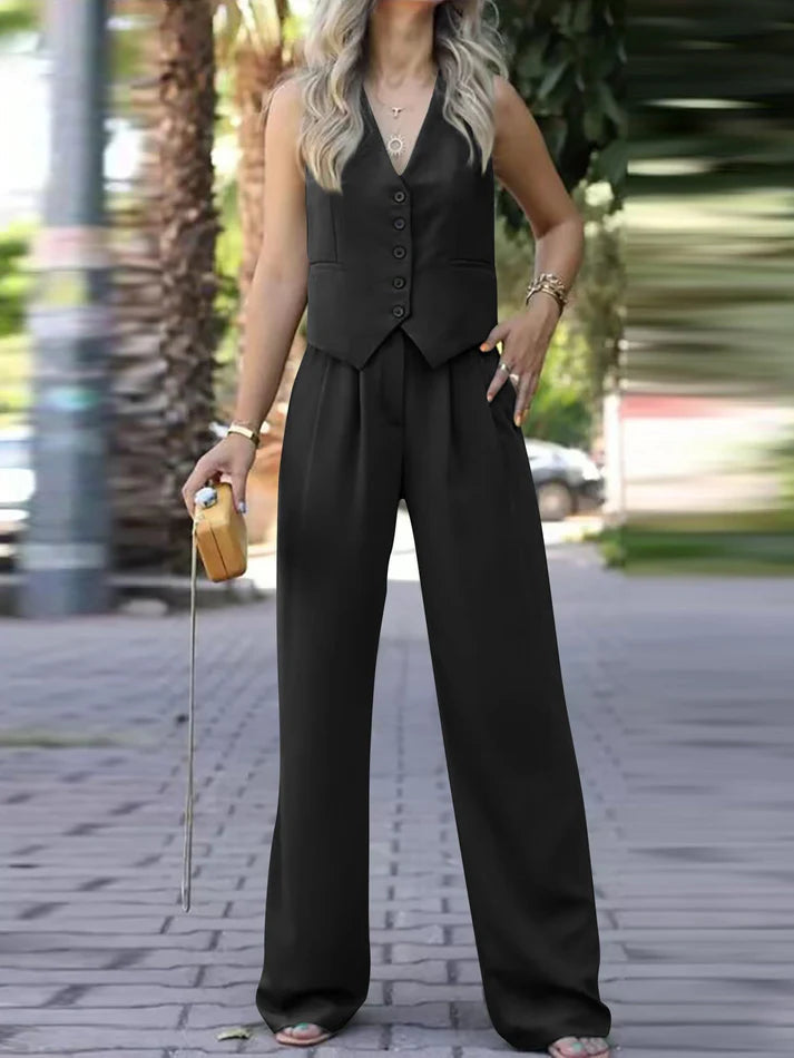 Elegant Sleeveless Blazer Two-Piece Set