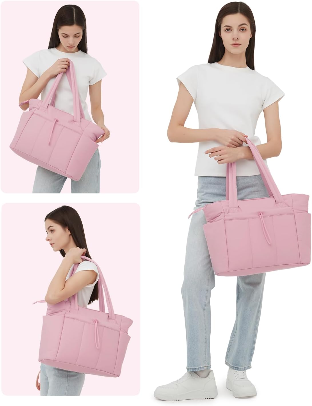 Quilted Puffer Tote Bag with Laptop Sleeve and Cup Holder