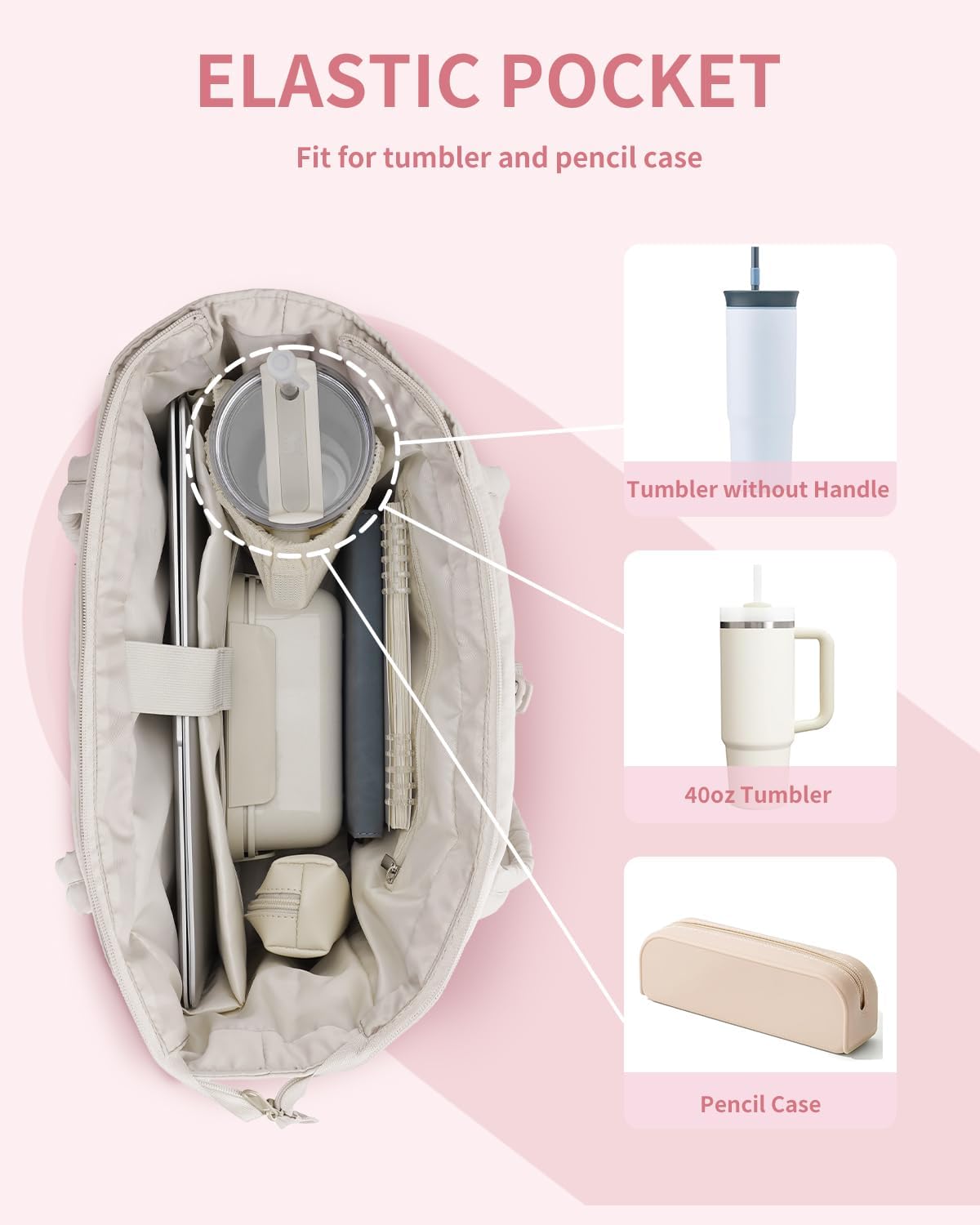 Quilted Puffer Tote Bag with Laptop Sleeve and Cup Holder