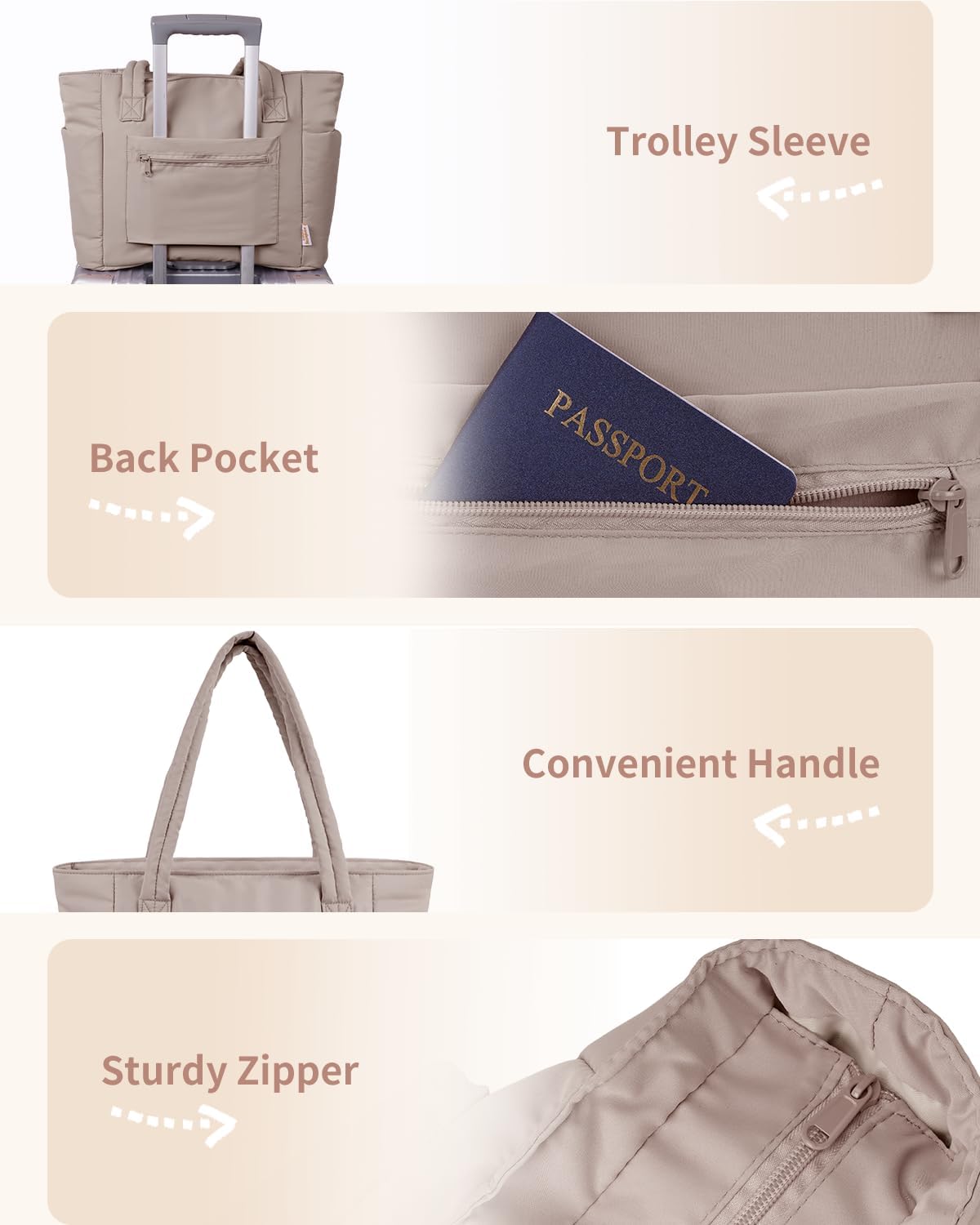 Quilted Puffer Tote Bag with Laptop Sleeve and Cup Holder
