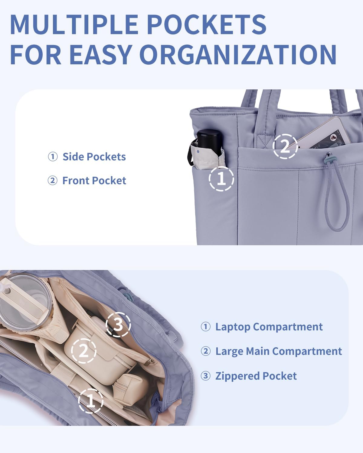 Quilted Puffer Tote Bag with Laptop Sleeve and Cup Holder