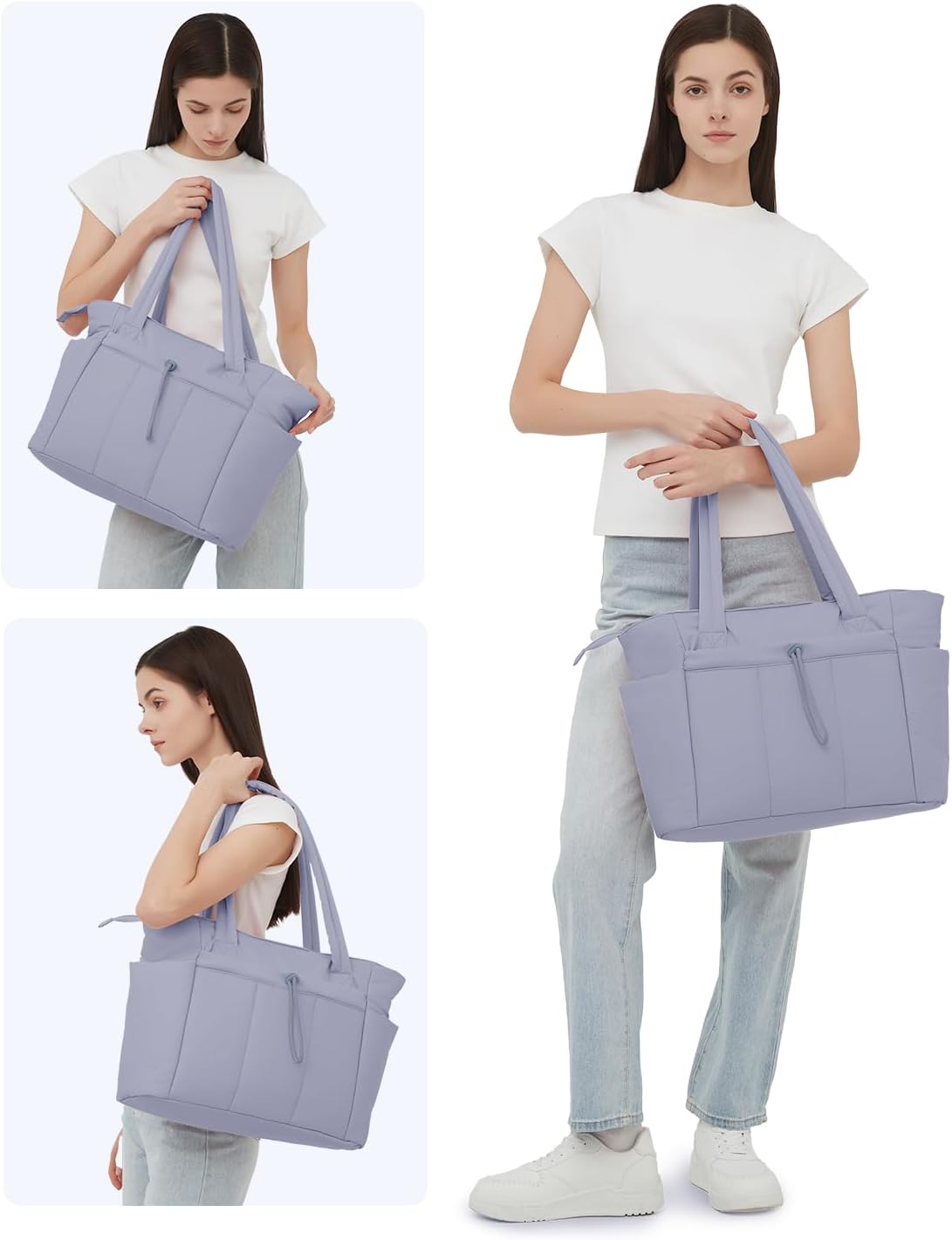 Quilted Puffer Tote Bag with Laptop Sleeve and Cup Holder
