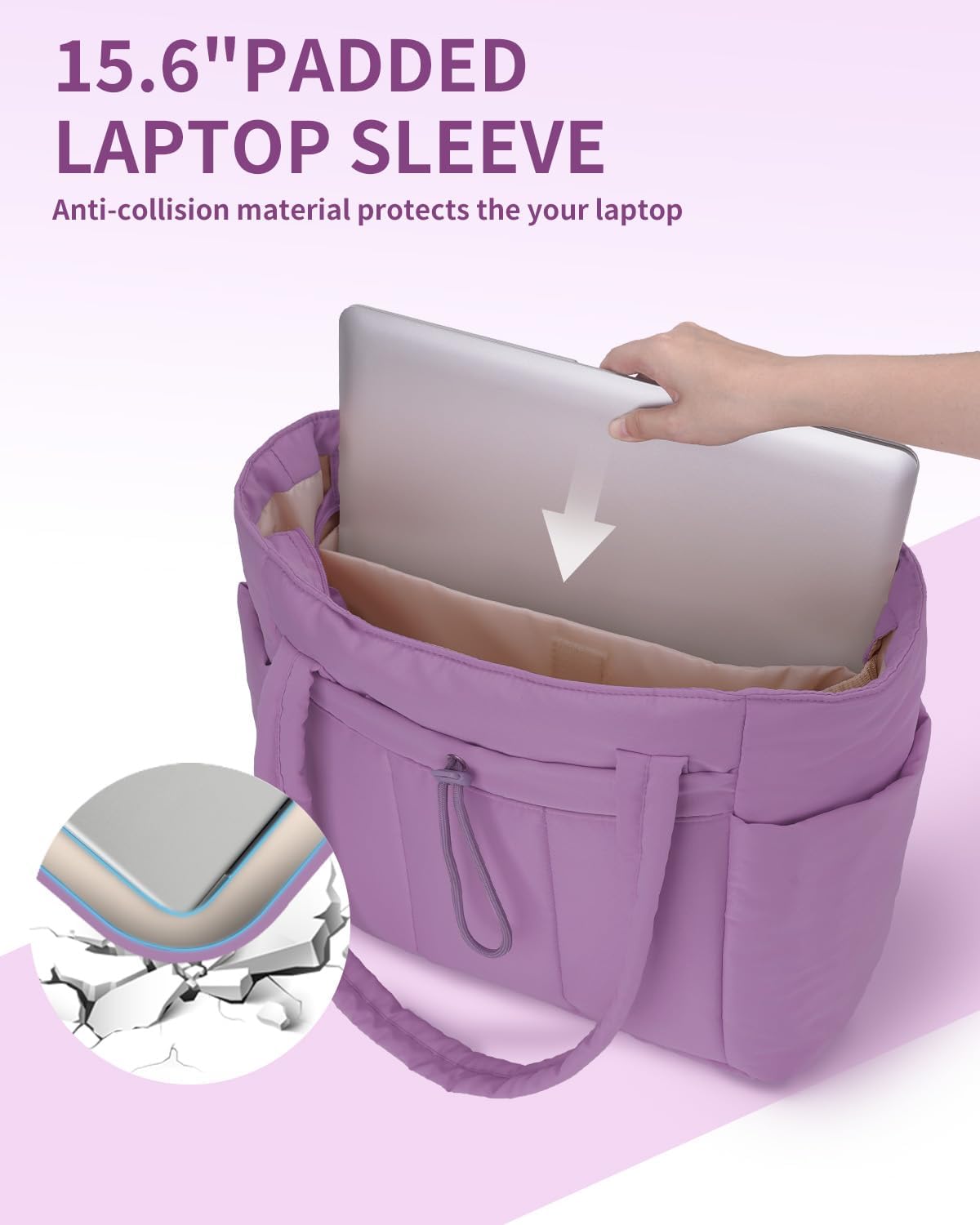 Quilted Puffer Tote Bag with Laptop Sleeve and Cup Holder