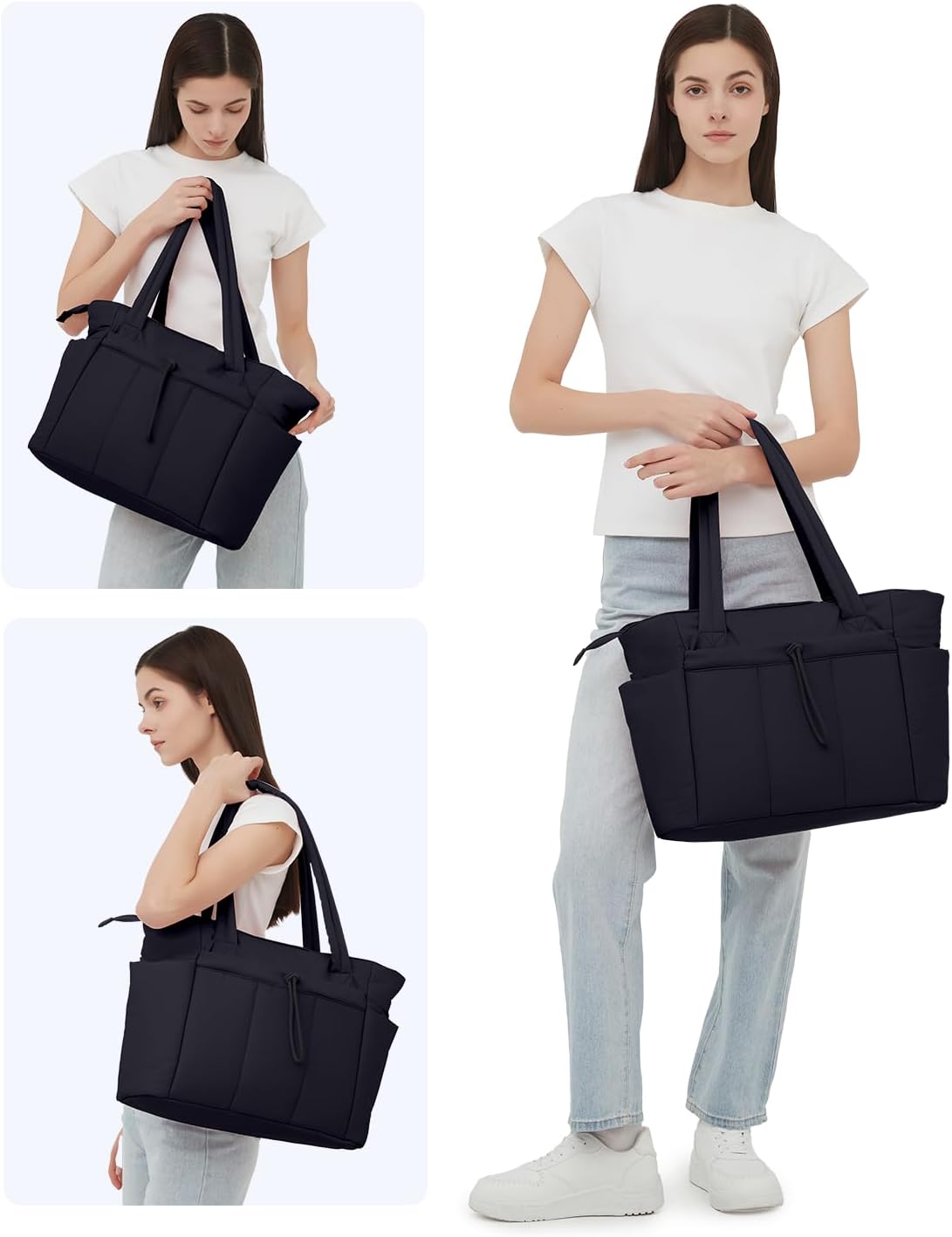 Quilted Puffer Tote Bag with Laptop Sleeve and Cup Holder