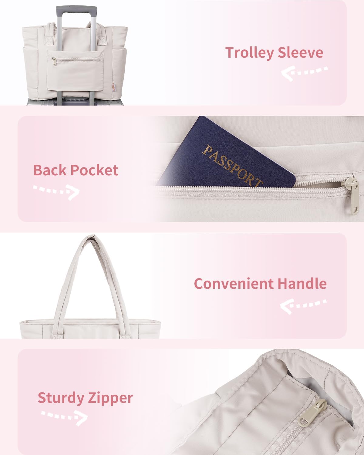 Quilted Puffer Tote Bag with Laptop Sleeve and Cup Holder