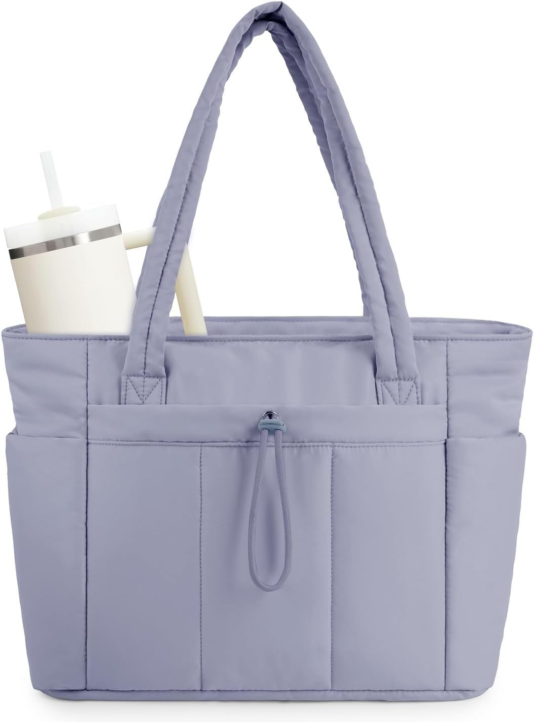 Quilted Puffer Tote Bag with Laptop Sleeve and Cup Holder