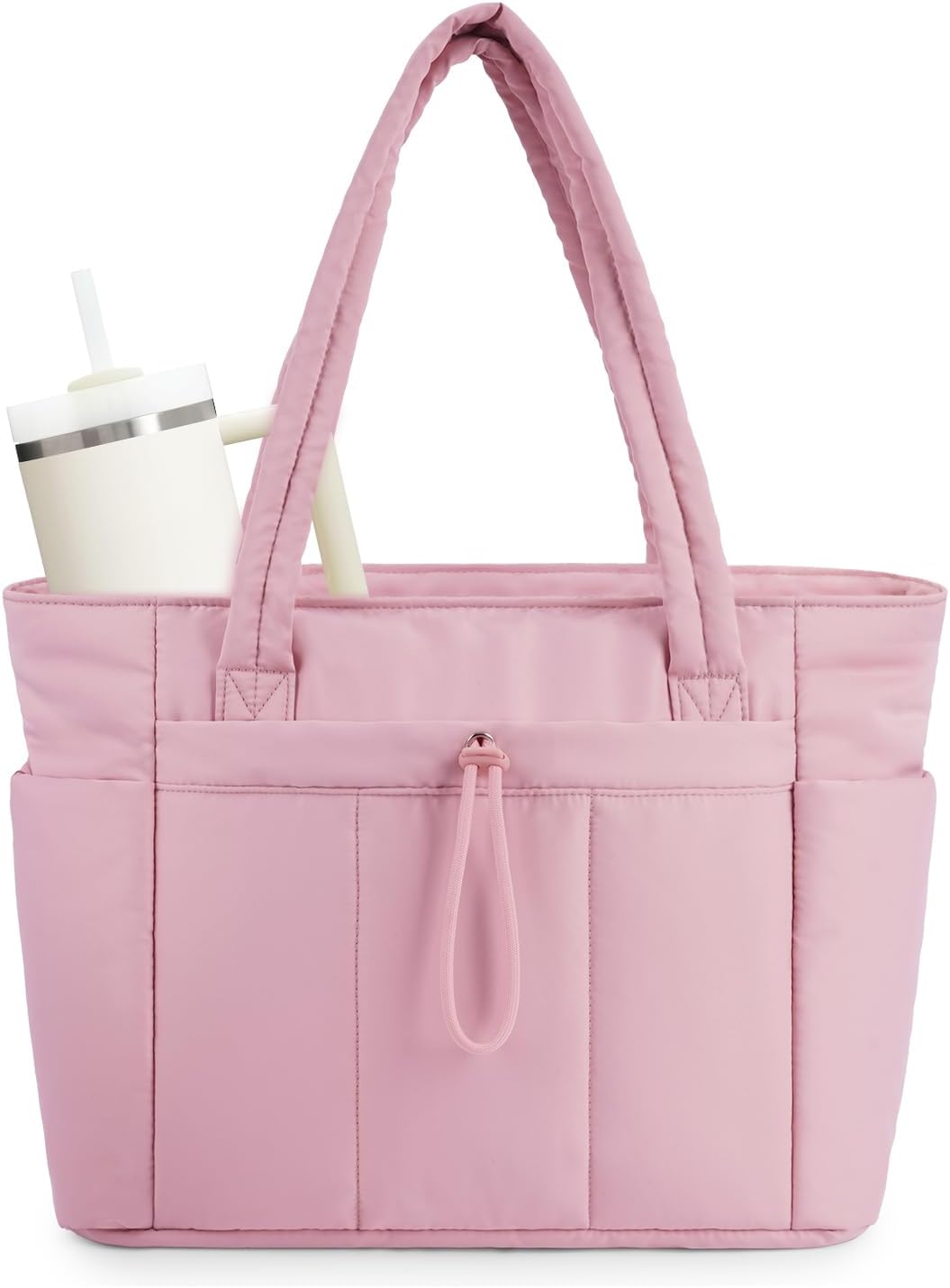Quilted Puffer Tote Bag with Laptop Sleeve and Cup Holder