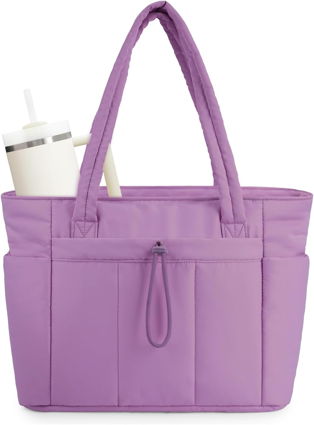 Quilted Puffer Tote Bag with Laptop Sleeve and Cup Holder