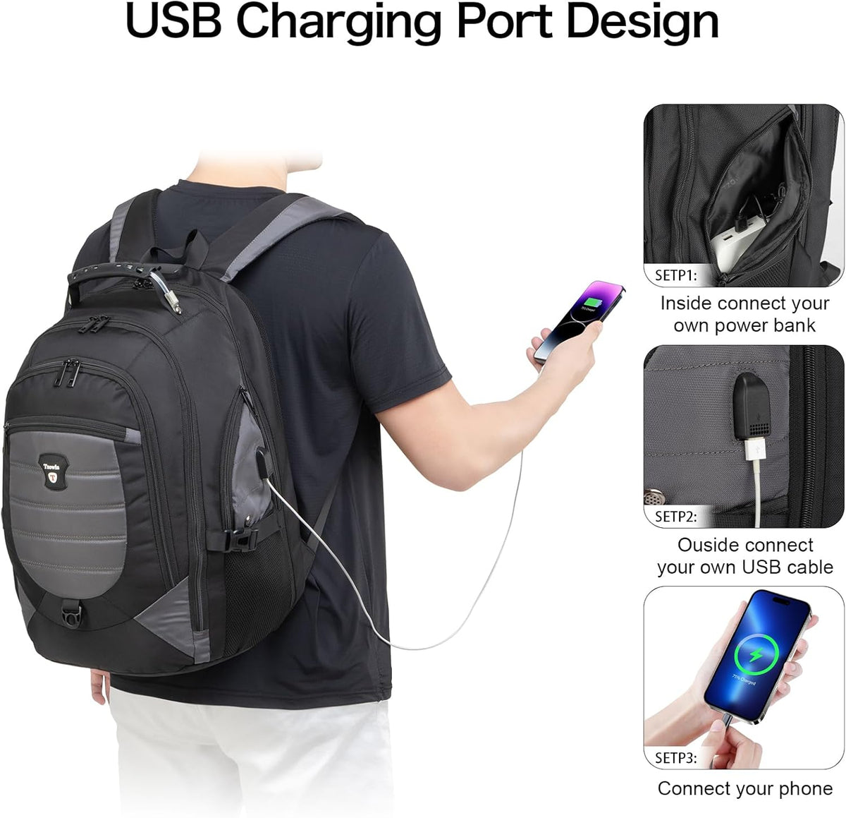 Anti-Theft USB Charging Laptop Backpack