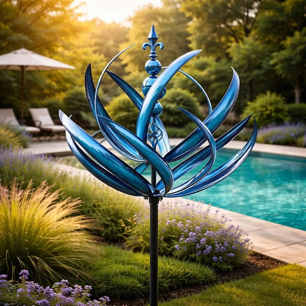 Lotus Wind Spinner Garden Stake — Weather-Resistant Metal