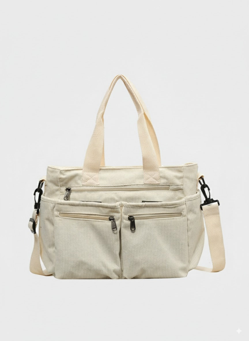 Structured Corduroy Zip Tote Bag