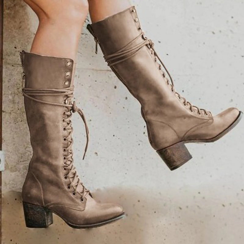 Lace-Up PU Leather Combat Boots